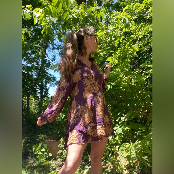 Free People shake It Floral Burgundy Ruffle Boho Tie Pullover Mini Dress… - Picture 12 of 13